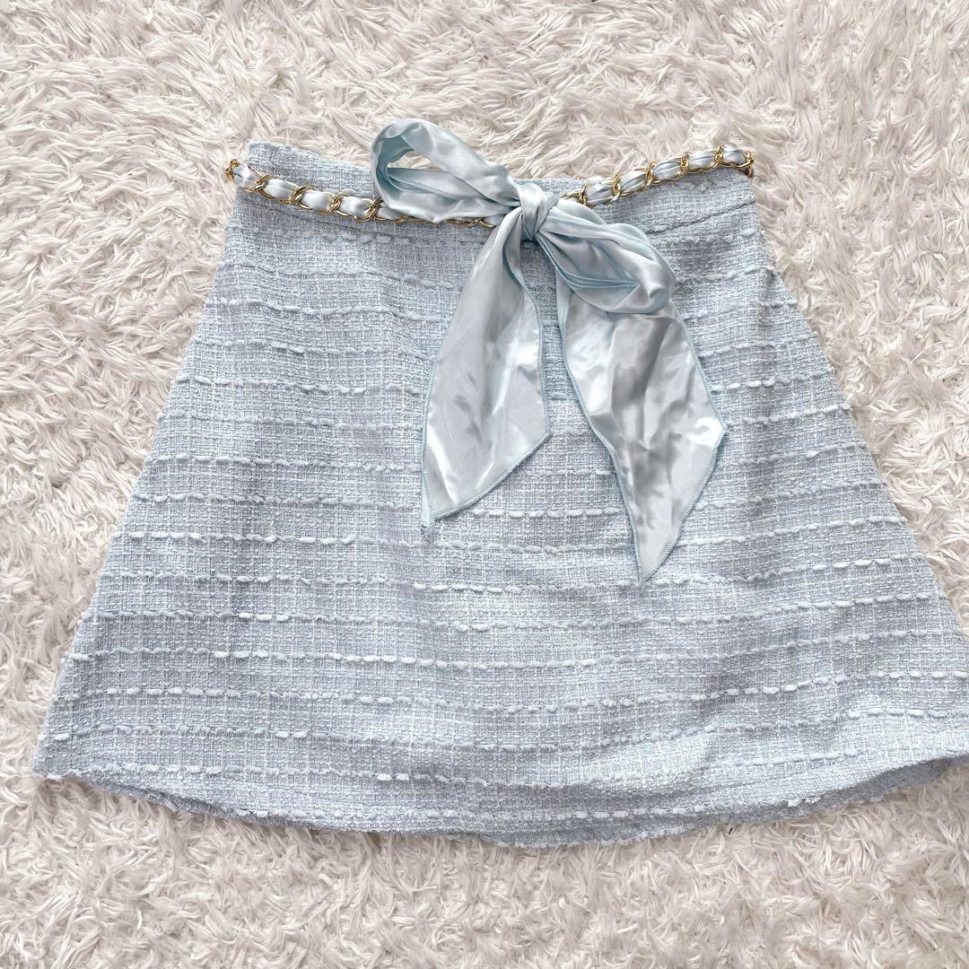 美品✨ジュエルズ　ツイードセットアップキャミドレス　S ブルー