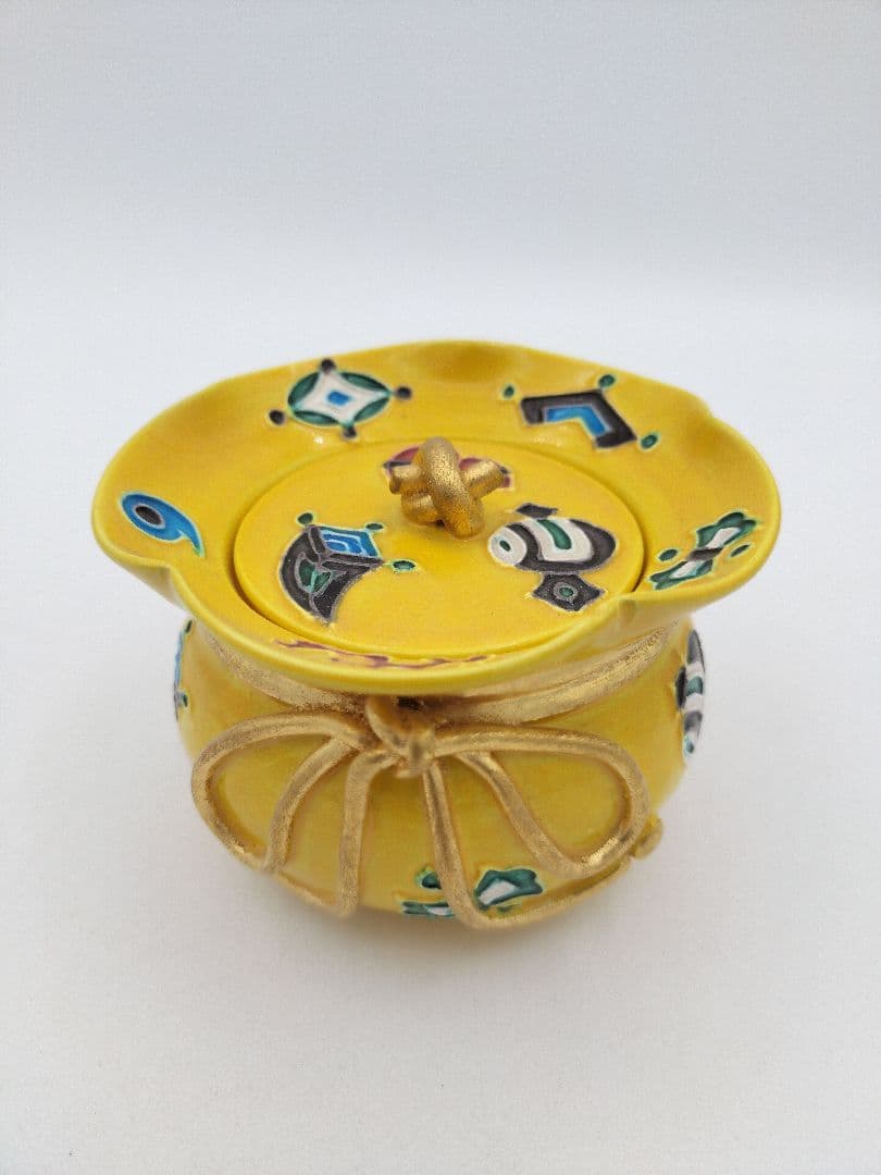 a483【新品・未使用】茶器 黃交趾宝尽 山本一如 木箱入 茶道具 替茶器　棗