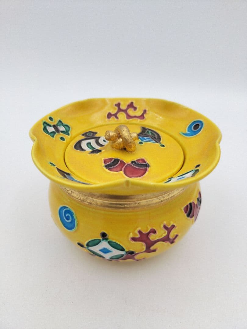 a483【新品・未使用】茶器 黃交趾宝尽 山本一如 木箱入 茶道具 替茶器　棗