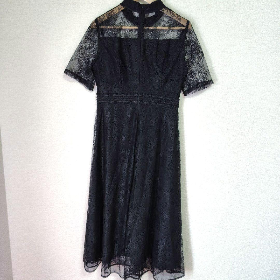 LEJA　ハイネック花柄レースウエストマーク透けロングドレスワンピース