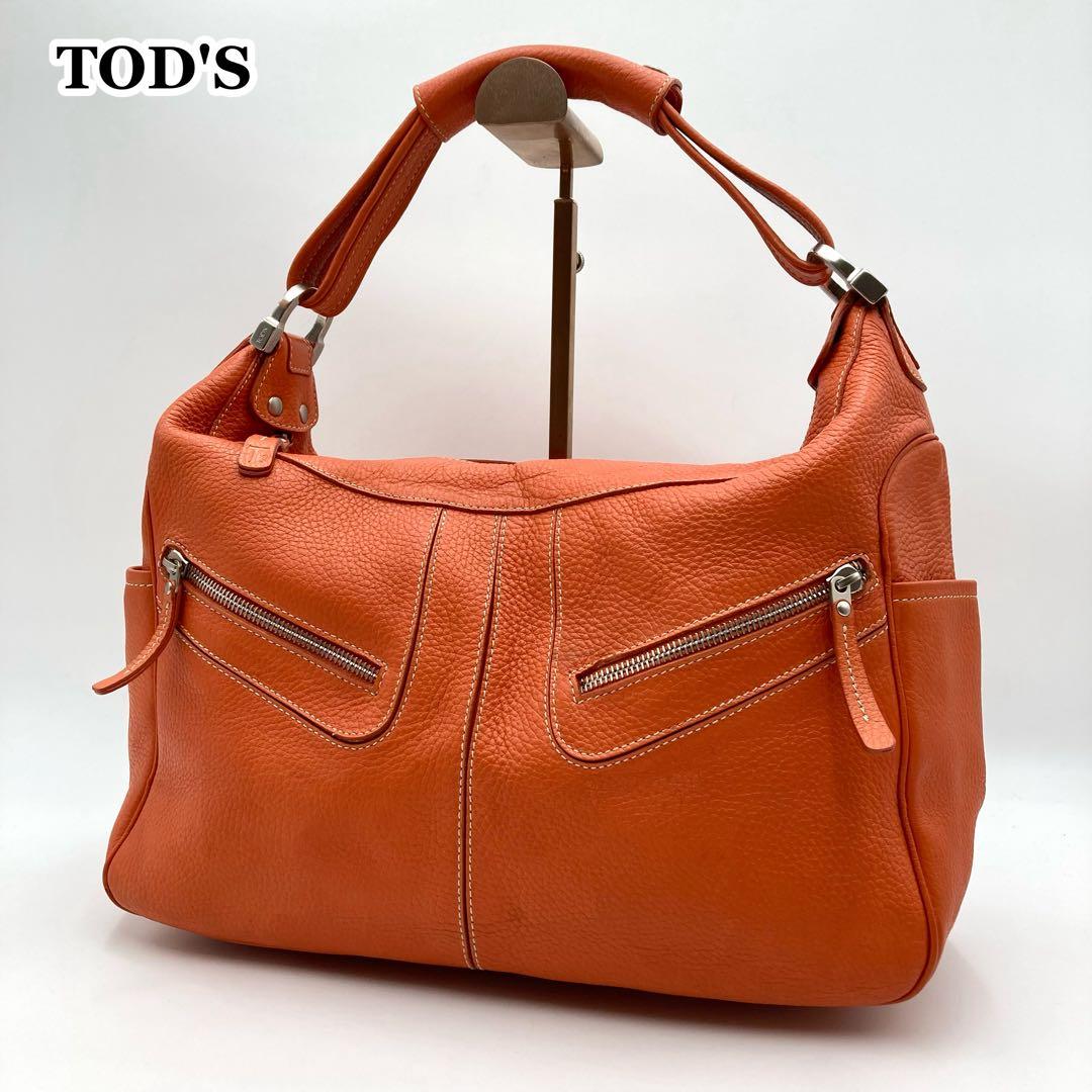 美品✨TOD'S ミキーバッグ ワンショルダー レザー オレンジ ジップ 希少色