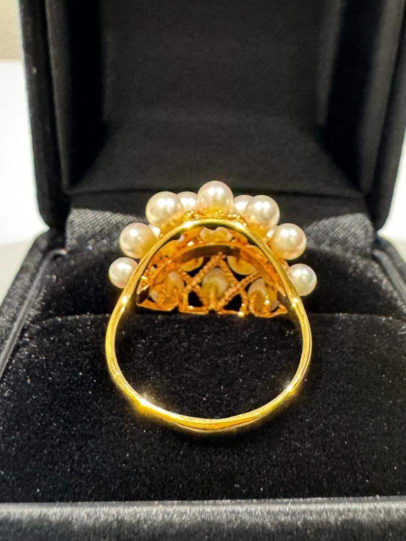 リリ奈々K18 小粒パール リング 12号 約4.4g クラスターデザイ