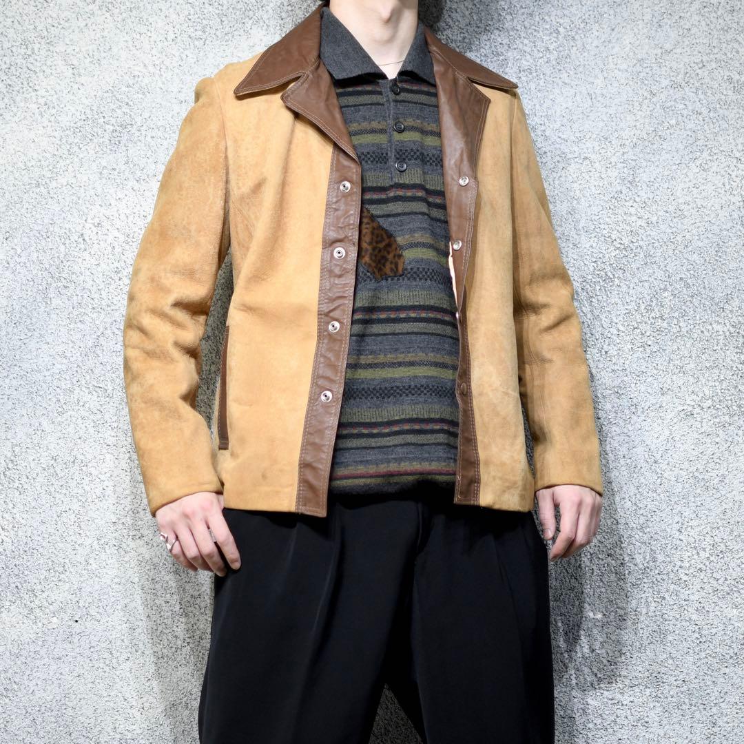 古着 70's ヌバックレザー レザージャケット ベージュ ジャケット デザイン