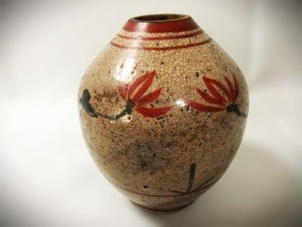 花柄陶器壺 古清水焼 茶入れ壺 染付 京焼 清水焼 時代物 骨董