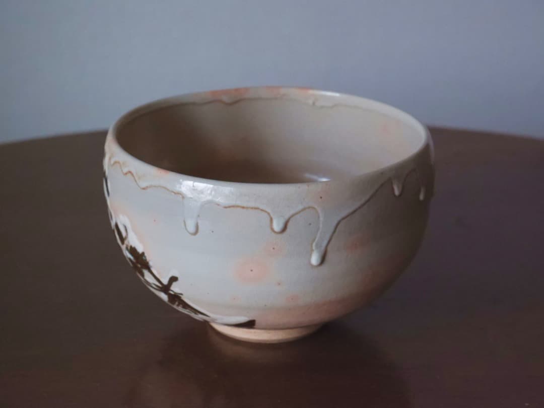 高橋道八　銹絵秋草文　茶碗　茶道具　仕覆付　箱付　Q2325