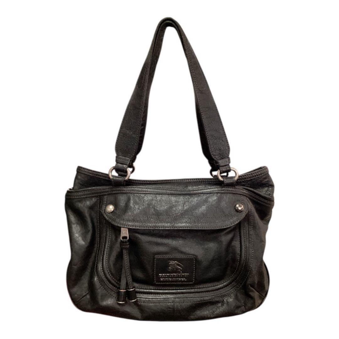 バーバリーブルーレーベル　ブラックレザーショルダーバッグ三陽商会