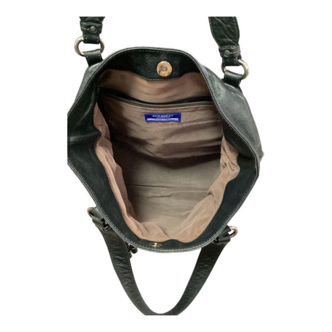 バーバリーブルーレーベル　ブラックレザーショルダーバッグ三陽商会