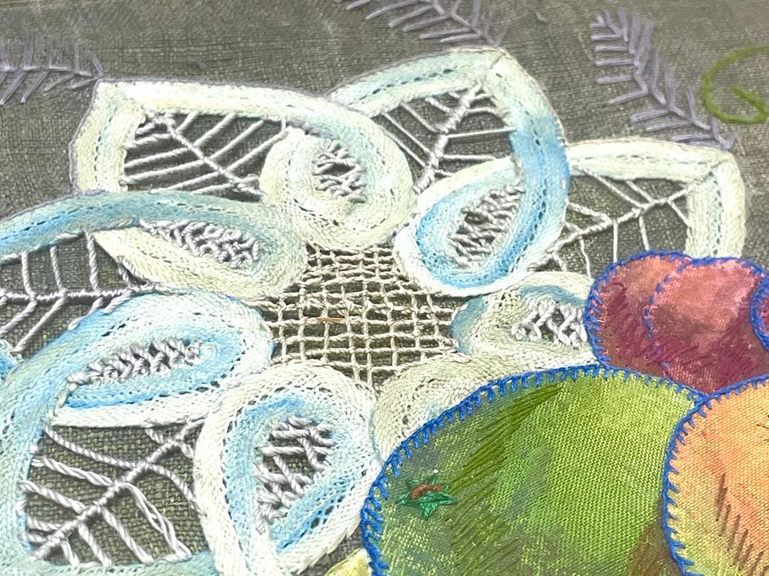 「刺繍静物」画家真筆・額装・額付絵画・静物画・逸品