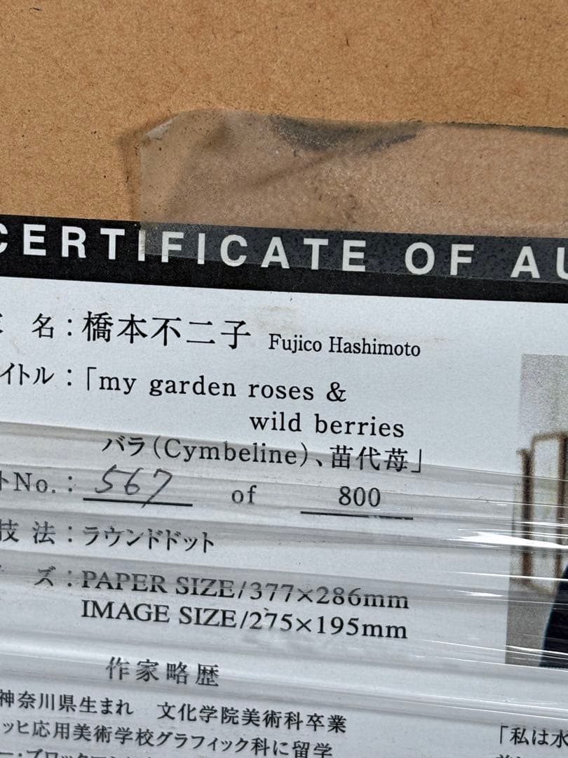 D008 橋本不二子 版画「my garden roses