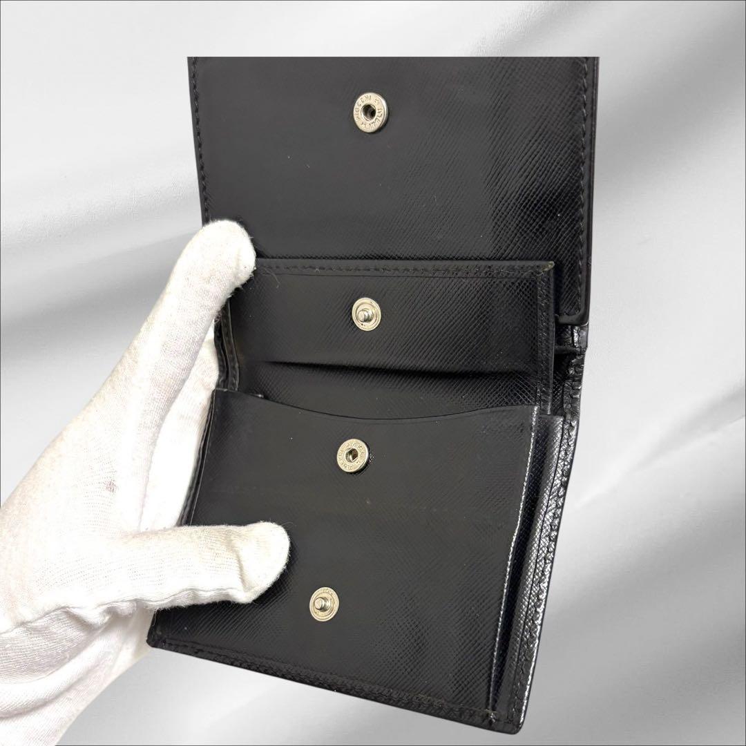 極美品✨ PRADA プラダ 三つ折り財布 オールレザー ブラック 三角ロゴ