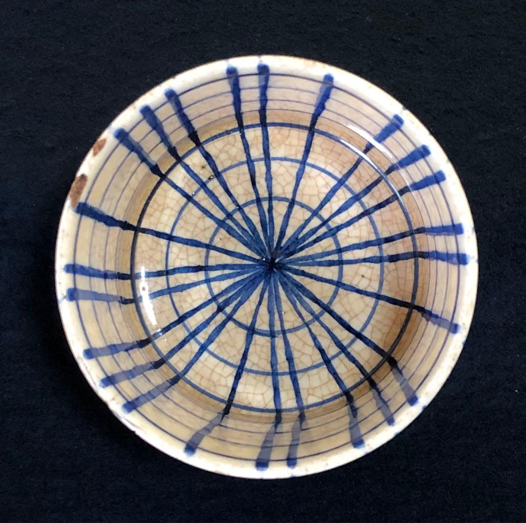 《R》染付 格子文 猪口 湯呑 5客 在銘 懐石 木箱　251020い4