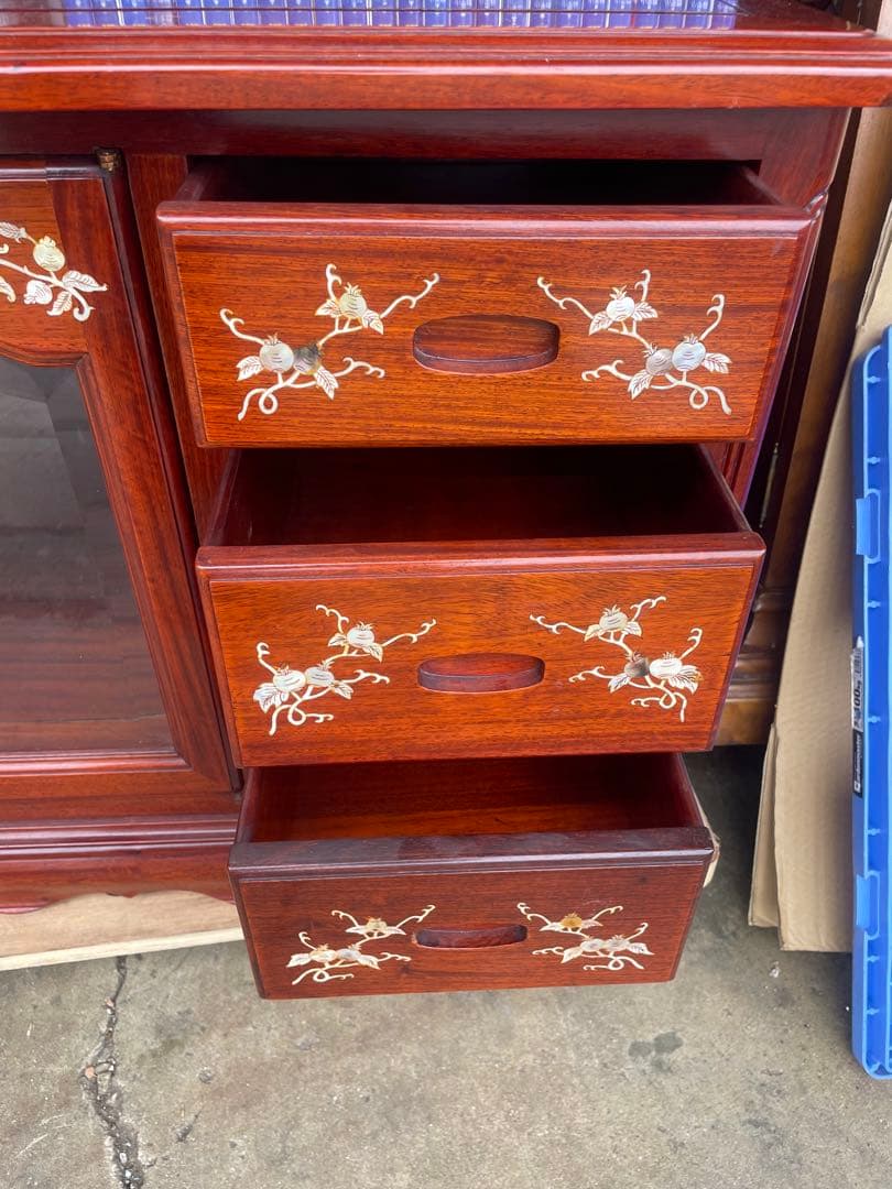 eacc螺鈿細工　テレビボード　収納家具　螺鈿家具　中国美術　ガラスケース