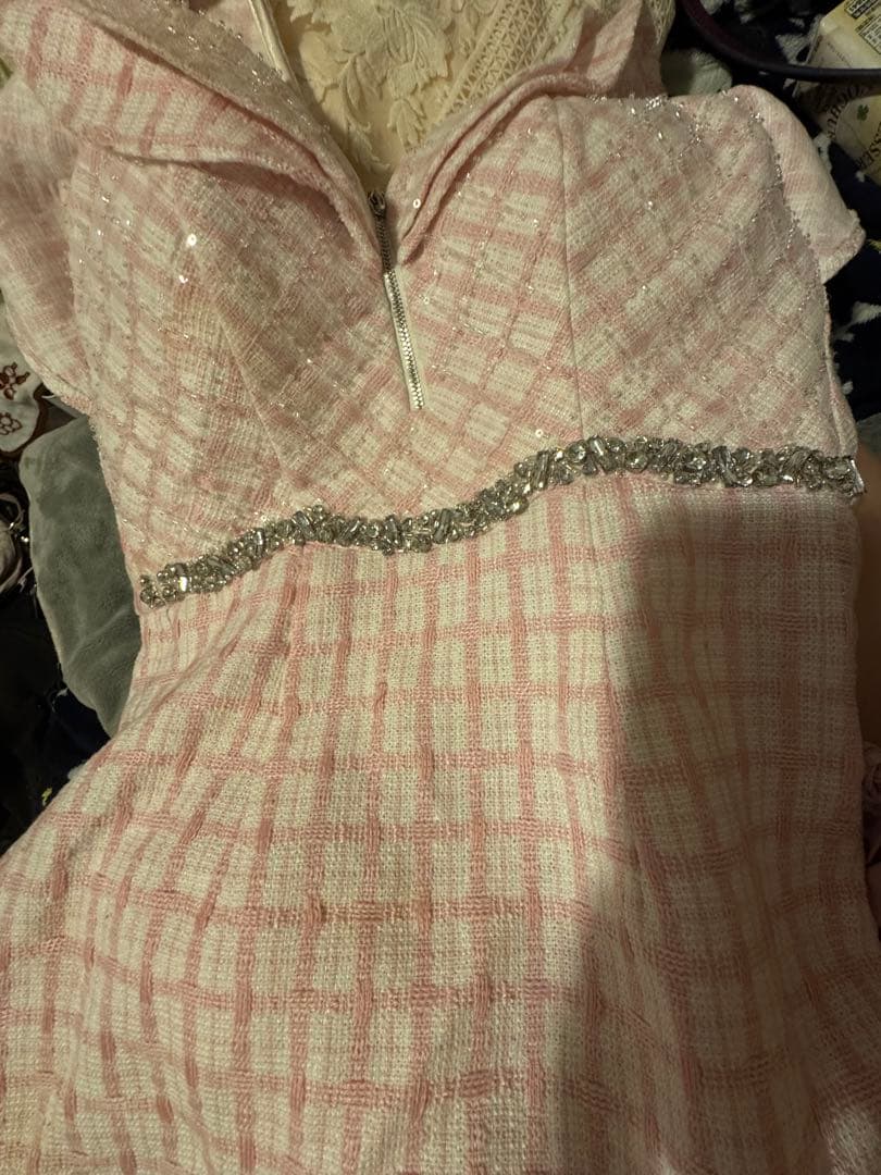 Robe de Fleurs ピンク チェック柄ドレス Sサイズ