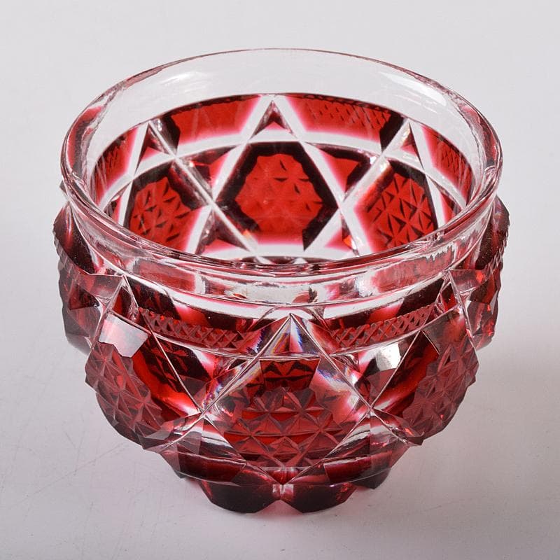 薩摩ガラス工芸作　復元　島津薩摩切子　色被せガラス　切子猪口　共箱　MR8283