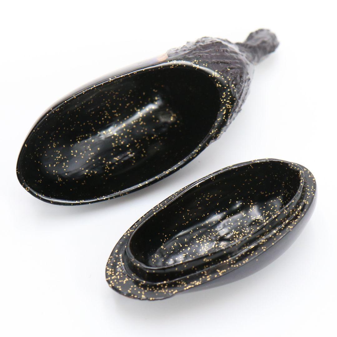 松井芳子作 輪島塗 乾漆なす香合 共箱茶道具　N125　1F20