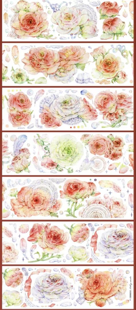 巻売 580★ 海外 マスキングテープ マステ PET 装飾 花 薔薇 金ホロ