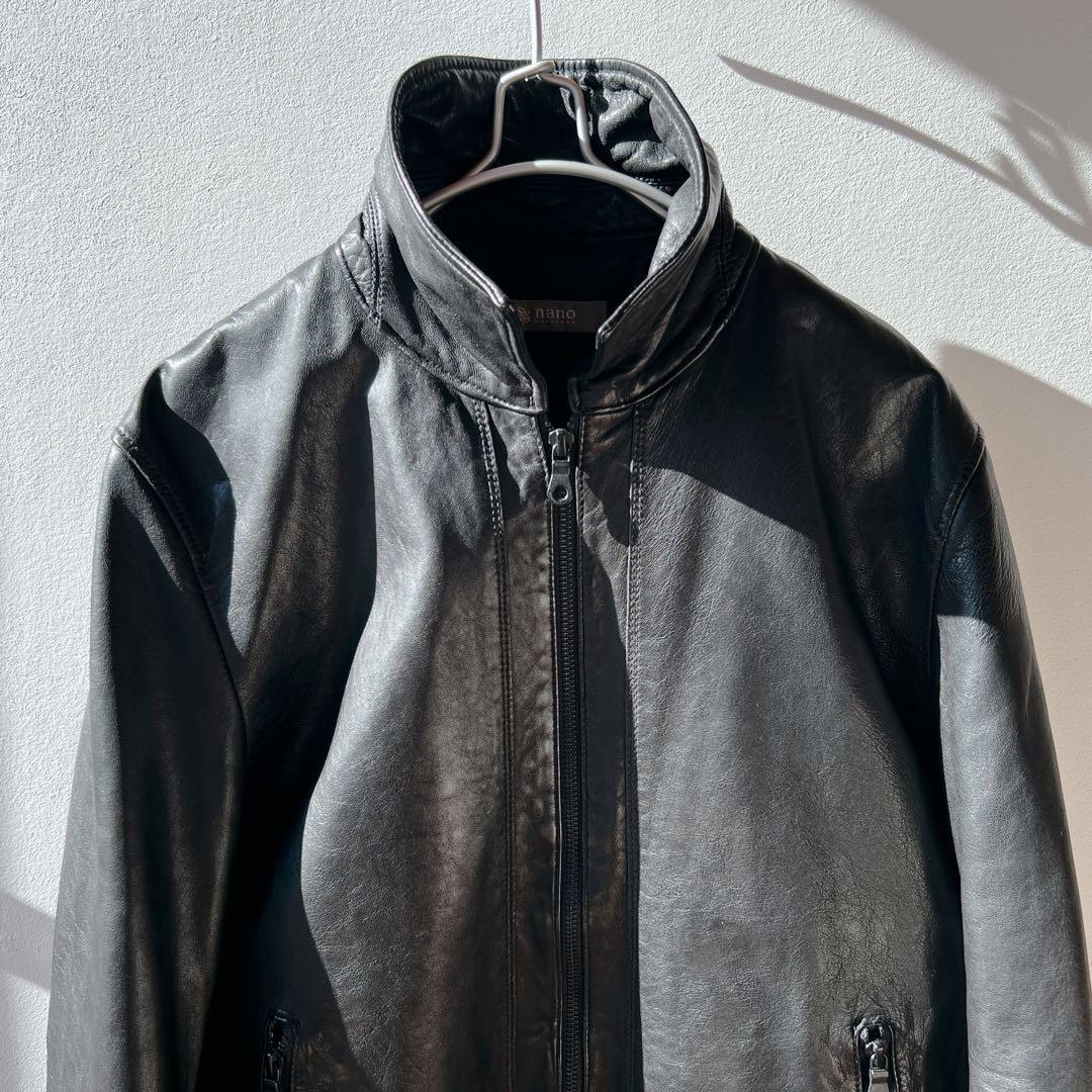 美品✨　ナノユニバース 羊革 ライダース ジャケット 黒 中綿 キルティング L