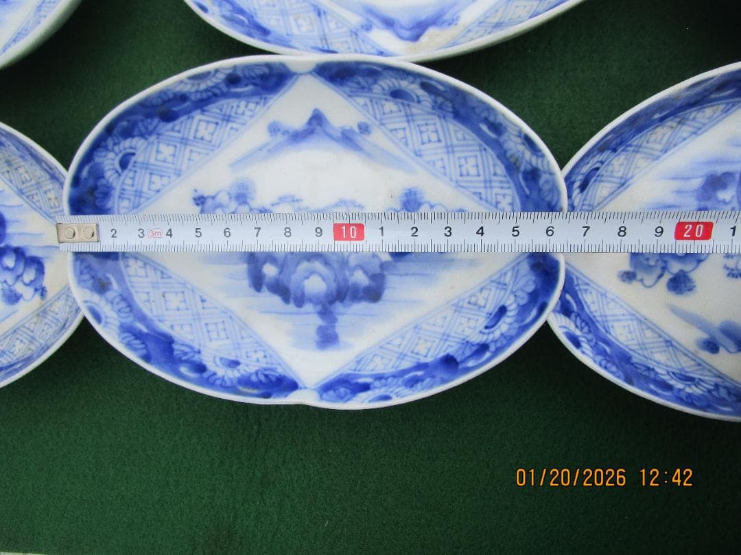 古伊万里　明治頃の焼き物　楕円形　食器皿　無傷　染付　10枚