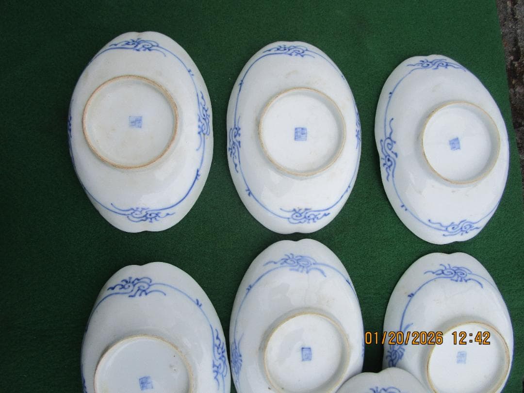 古伊万里　明治頃の焼き物　楕円形　食器皿　無傷　染付　10枚