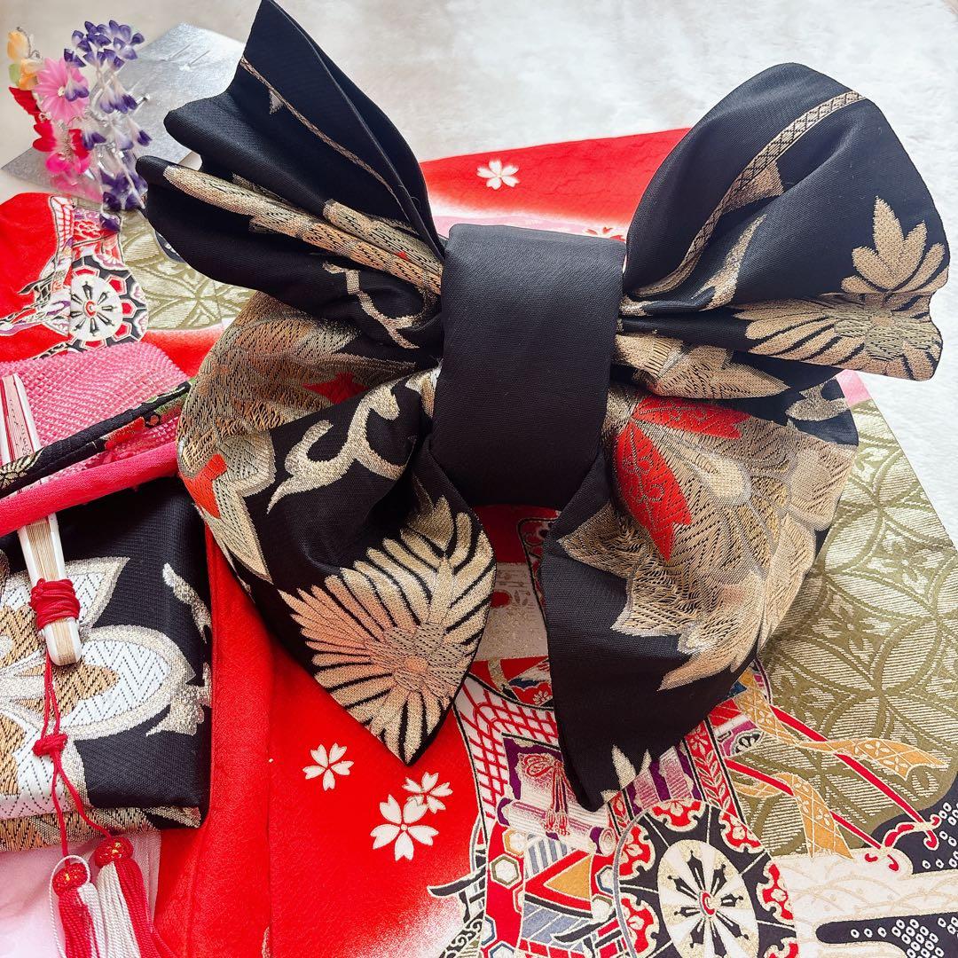 七五三　7歳　四つ身　正絹　子供　着物　作り帯　女の子　長襦袢　フルセット