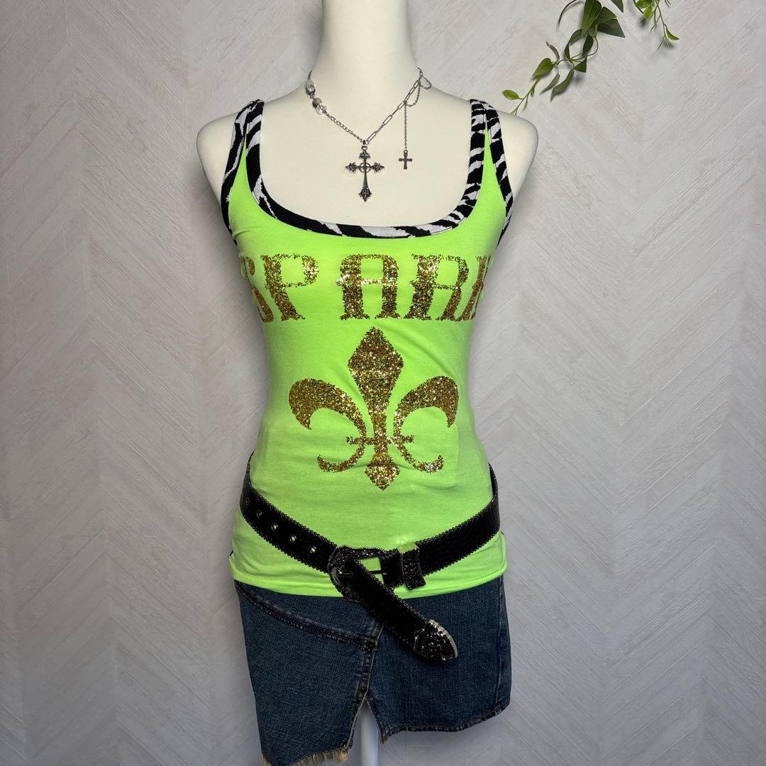 d.i.a. 平成ギャルy2k バックオープンゼブラ柄ラメロゴタンクトップ