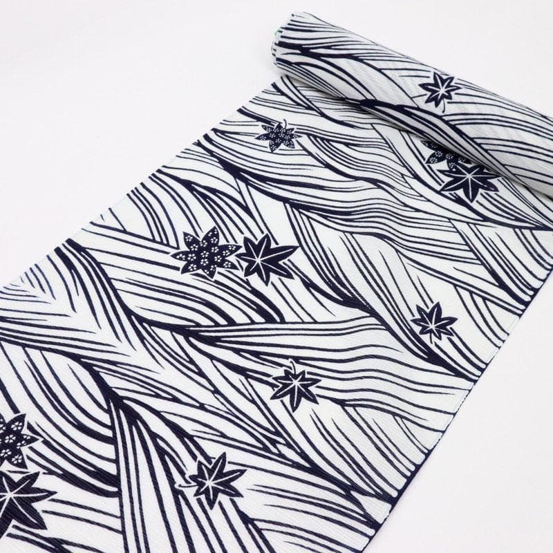 《竺仙【綿絽】小紋◆浴衣反物■青海波にもみじ■白地◆夏着物■反25-142》