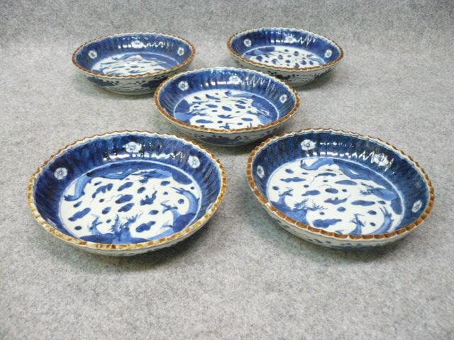成化年製古伊万里染付雲龍文中皿 5枚 [B22473]