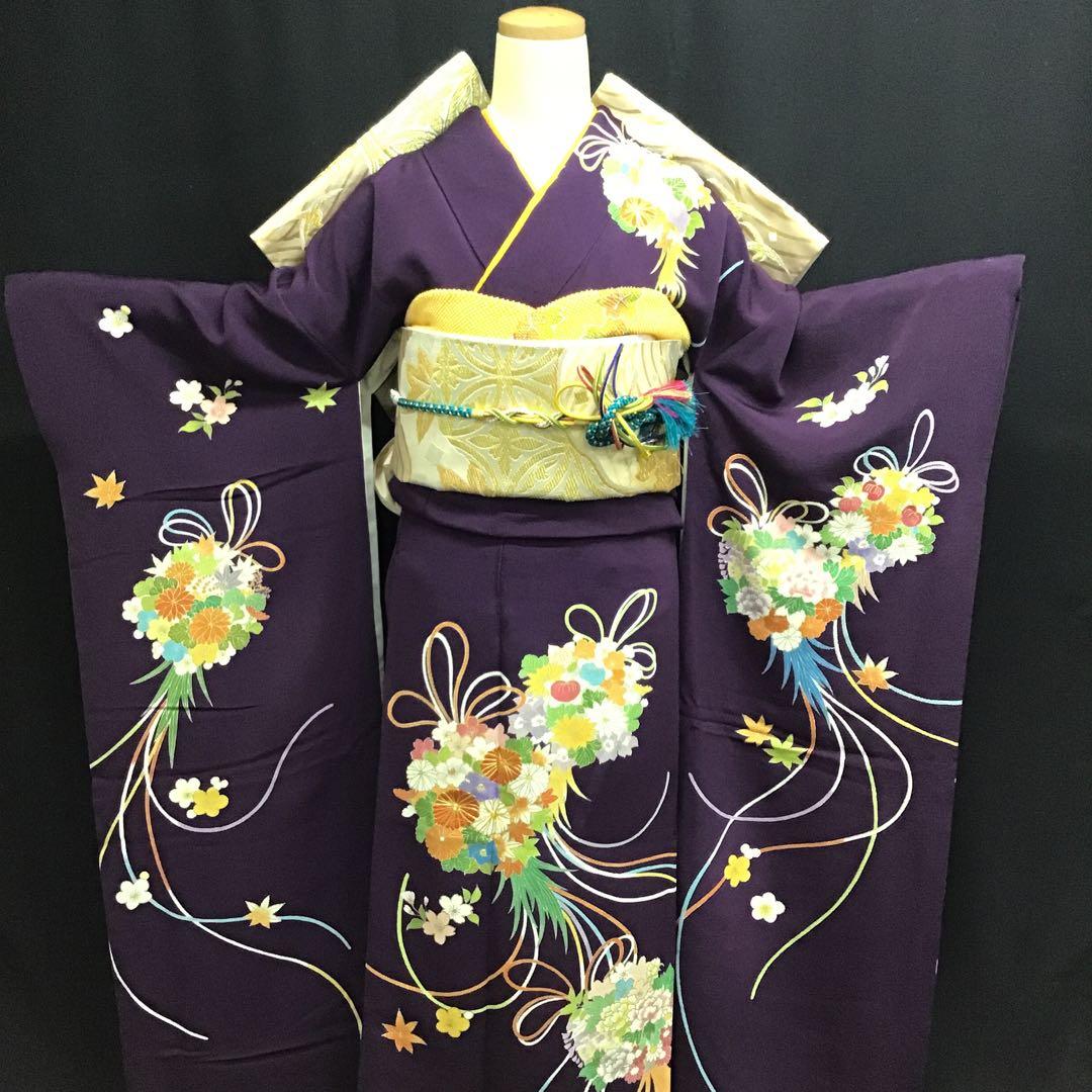 大丸誂え 千總 京友禅 紫地 薬玉 金駒刺繍 振袖 単品