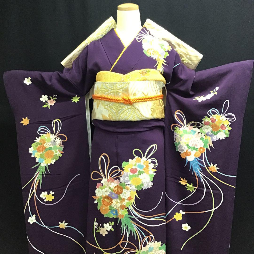 大丸誂え 千總 京友禅 紫地 薬玉 金駒刺繍 振袖 単品