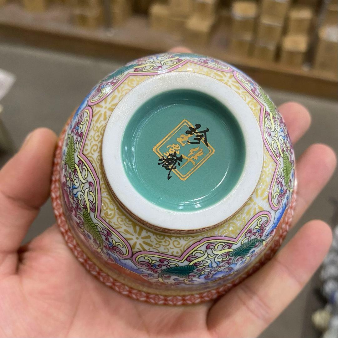 中国茶器 琺瑯彩錦繡纏蓮蓋碗 景徳镇 蓋付き茶器 飲茶食器 煎茶具 未使用品