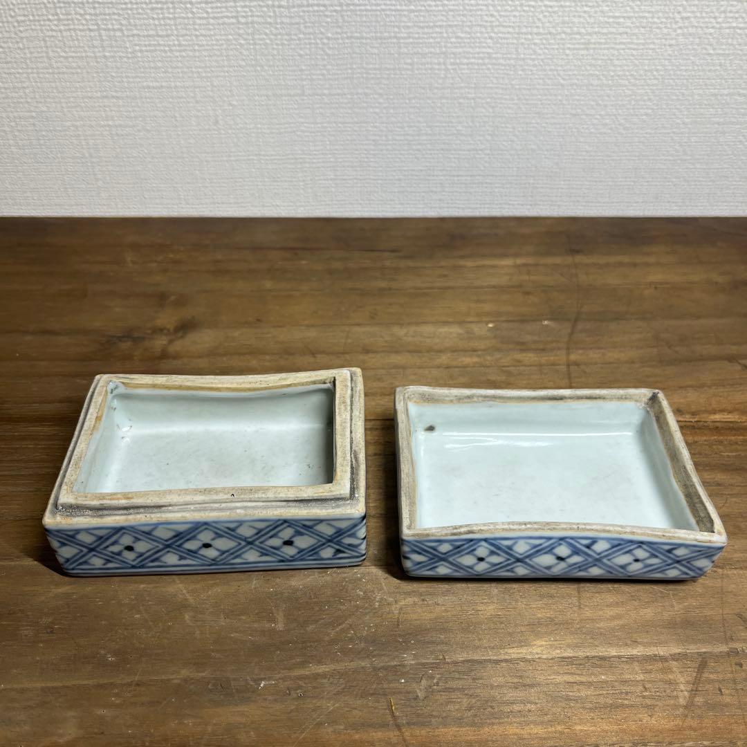 元時代　染付魚藻文香合　元