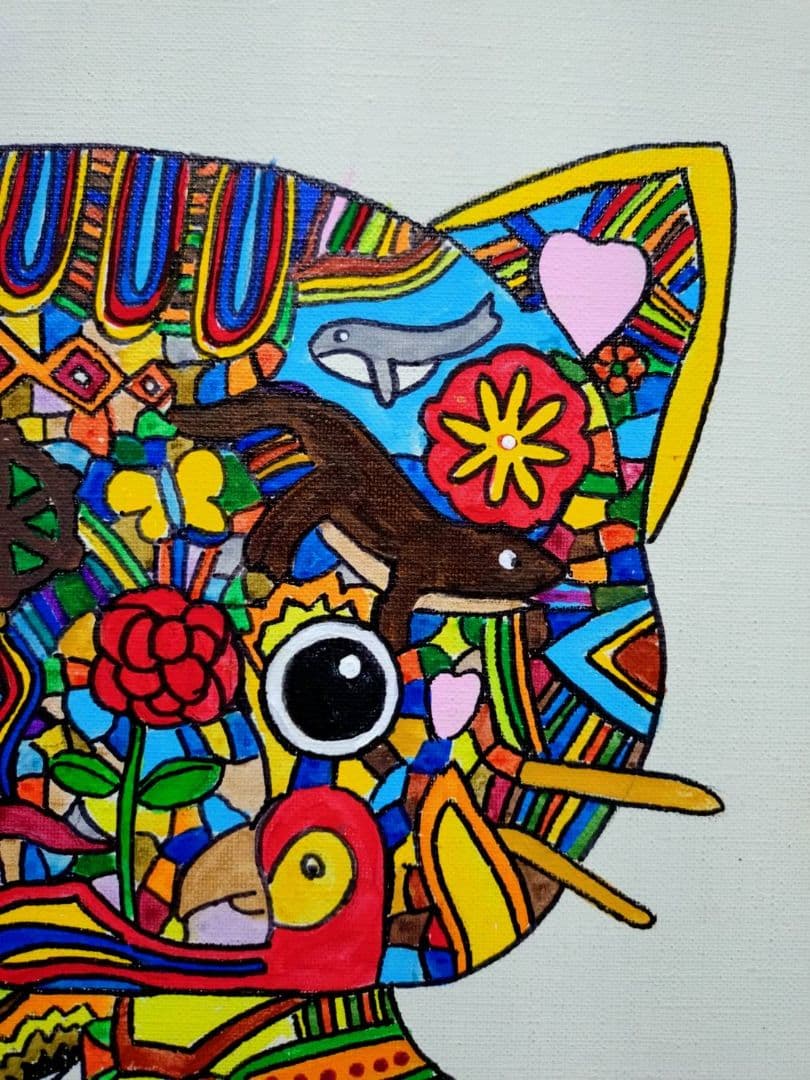 【F6号】ジミー大西【Cat】手描き作品/表裏サイン/油彩/アクリル/絵画/額縁