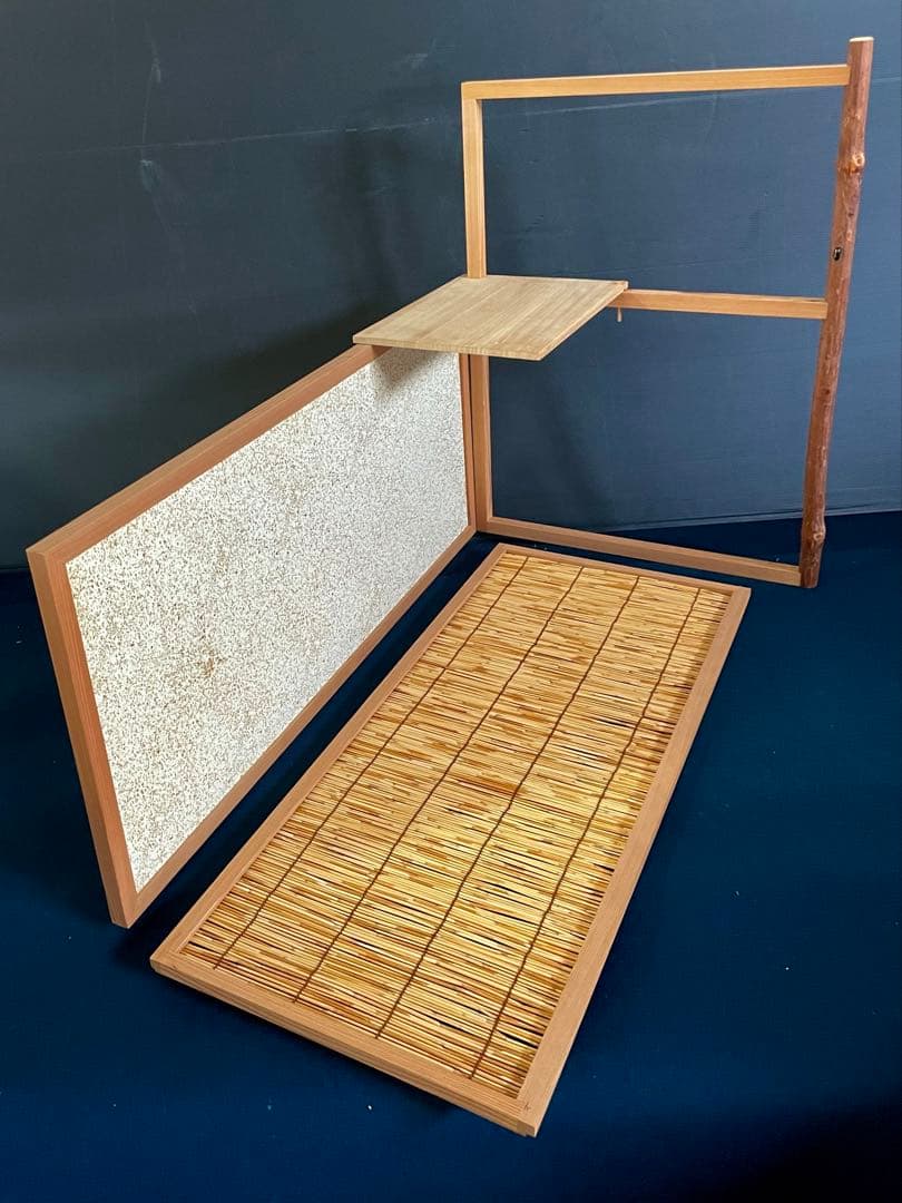 【美品】「祖」 有楽斎好 台目棚 自在棚 葦 棚 替え襖 組立 (1127⑤)