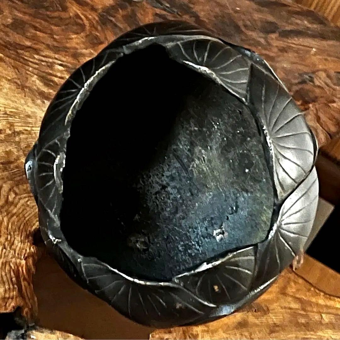 中国/李朝 仏教美術 時代 希少 蓮型 黄銅 漆喰塗り 香炉