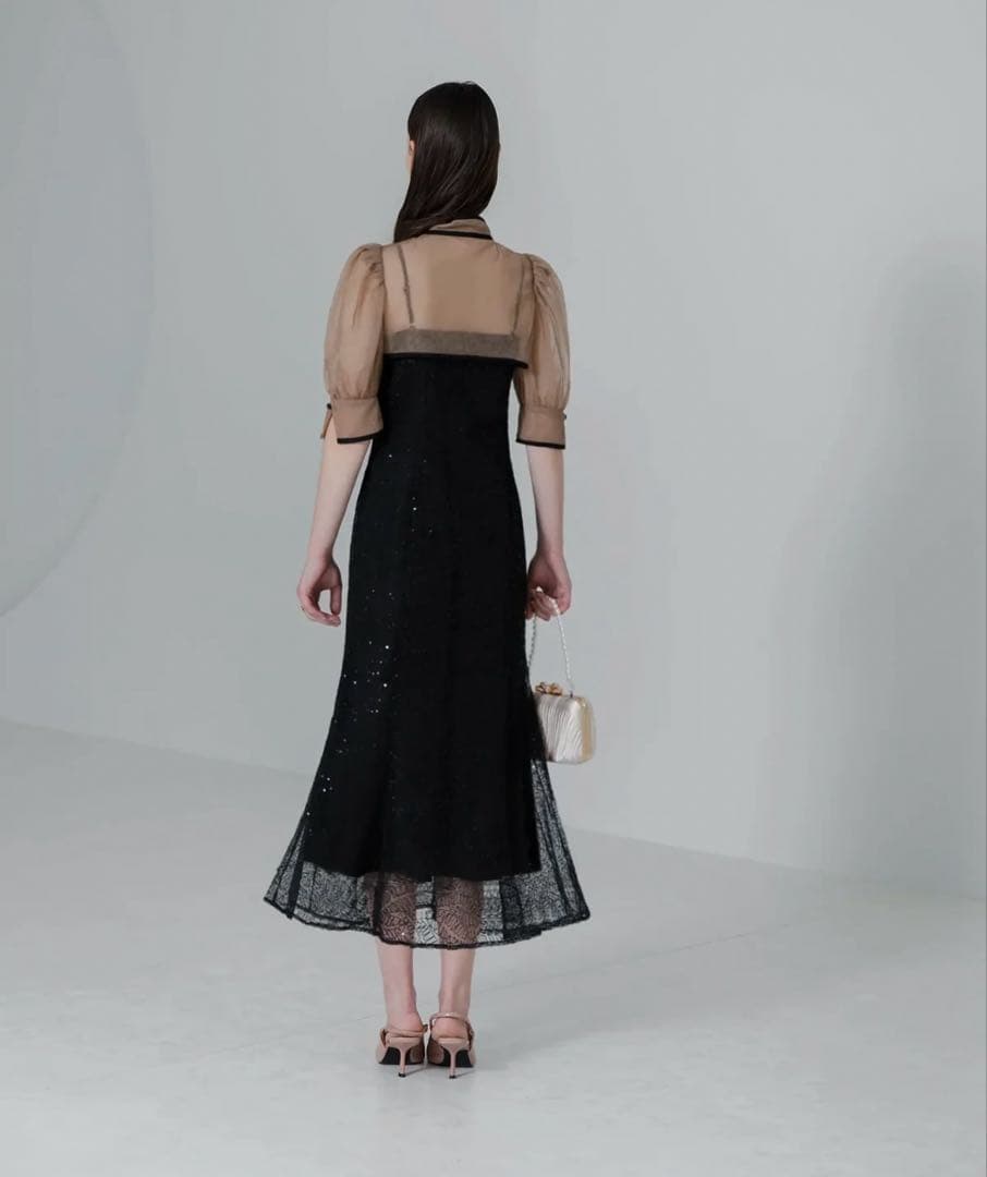 LEJA スパンコール刺しゅうマーメイドパフスリーブ2wayチュールワンピース