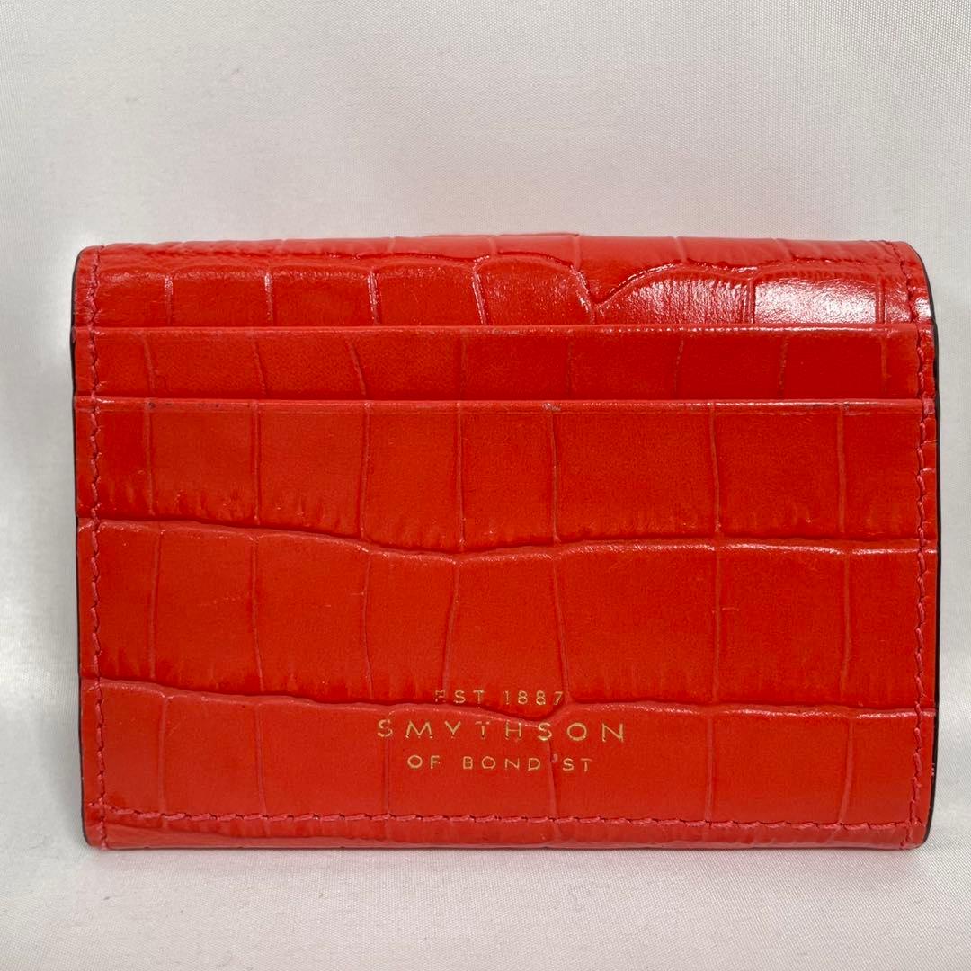 未使用に近い SMYTHSON スマイソン 三つ折り財布 クロコ型押し 箱付き