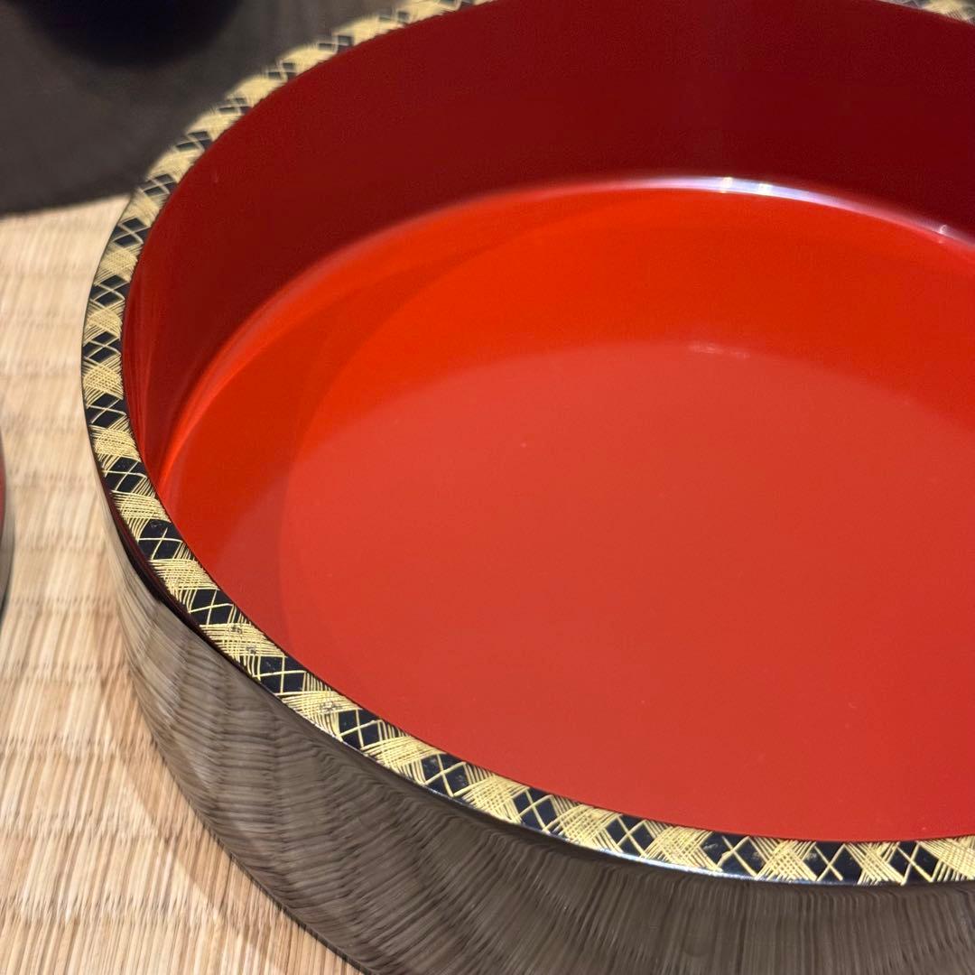 輪島塗 池盛漆器謹製 本堅地 網代沈金 丸重 共箱 美品