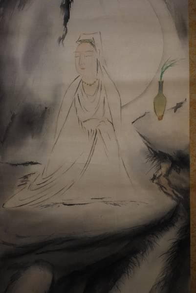 真作/平野長彦/厳上観音図/桐共箱付/布袋屋掛軸HB-805