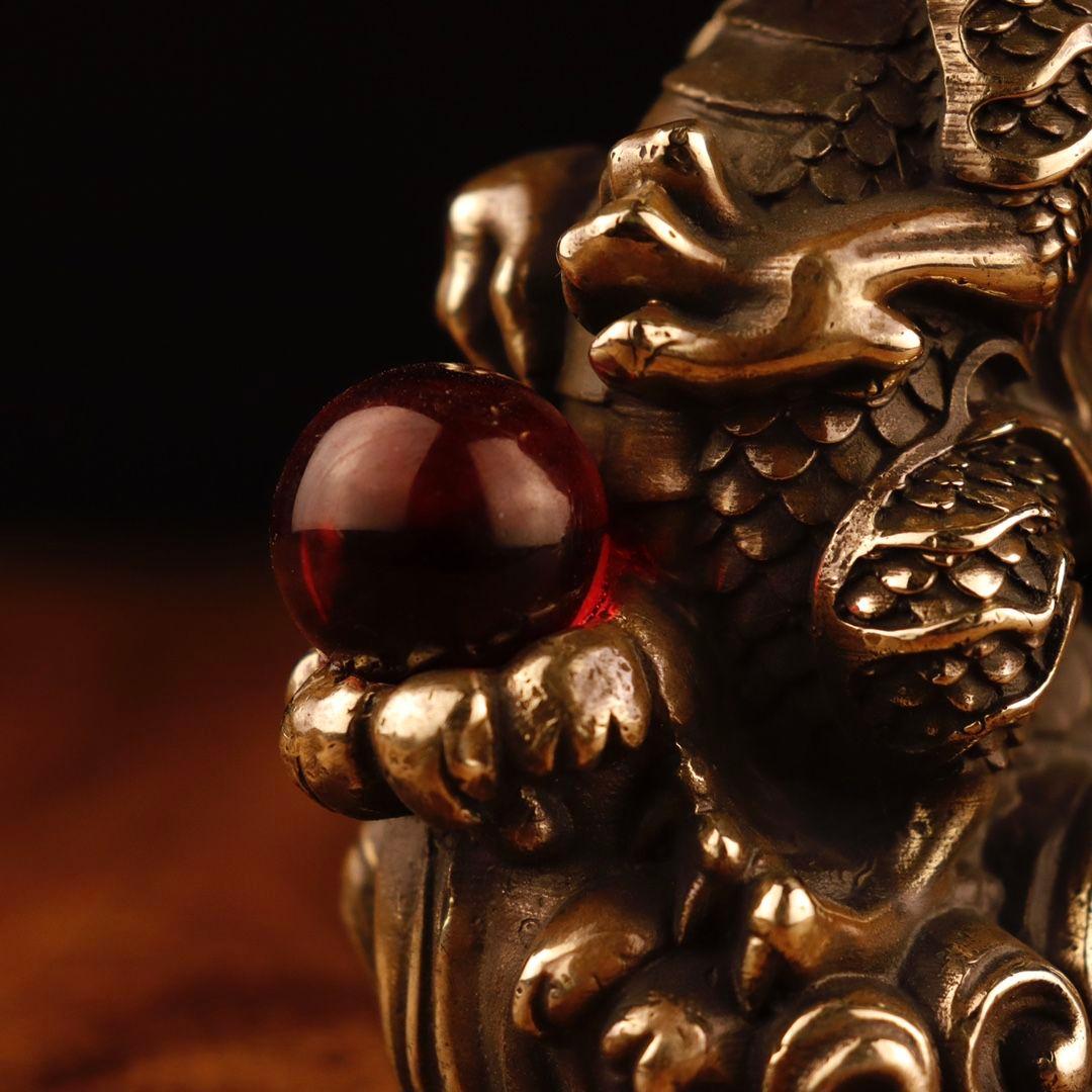 銅制 十二支竜 マスコット 戯珠竜招財 風水 開運 装飾品 工芸品 置物