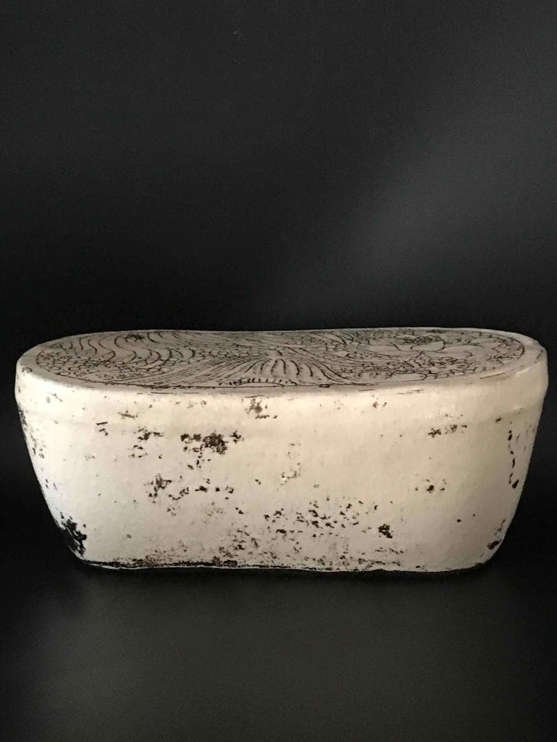 中国骨董　宋時代　磁州窯真珠蓮池紋枕　旧家蔵出し(B-3)