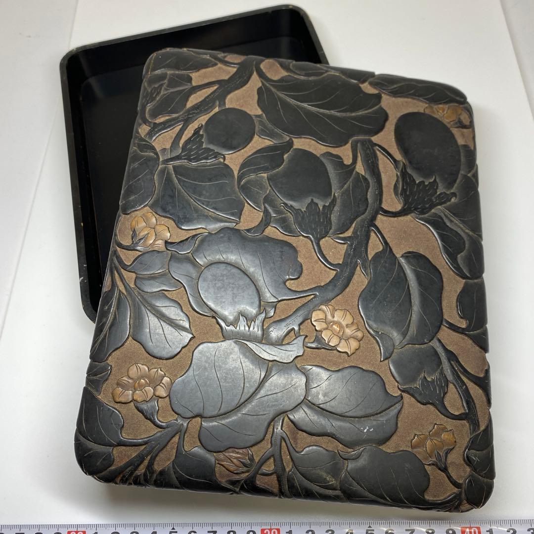 時代 本相黒 硯箱 22.5×18.5×4.5cm 東キ7-1129☆2Fトコチ