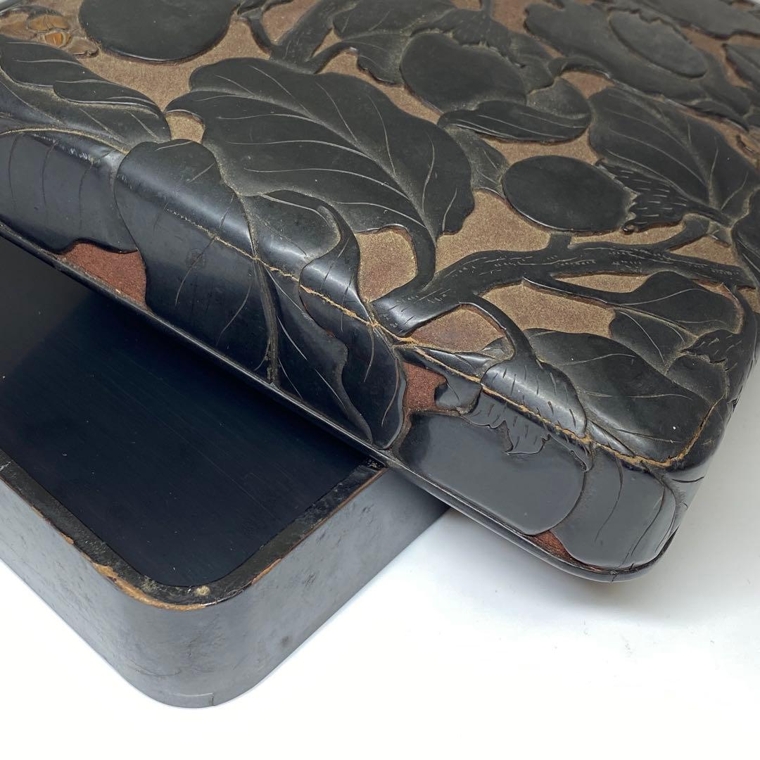 時代 本相黒 硯箱 22.5×18.5×4.5cm 東キ7-1129☆2Fトコチ