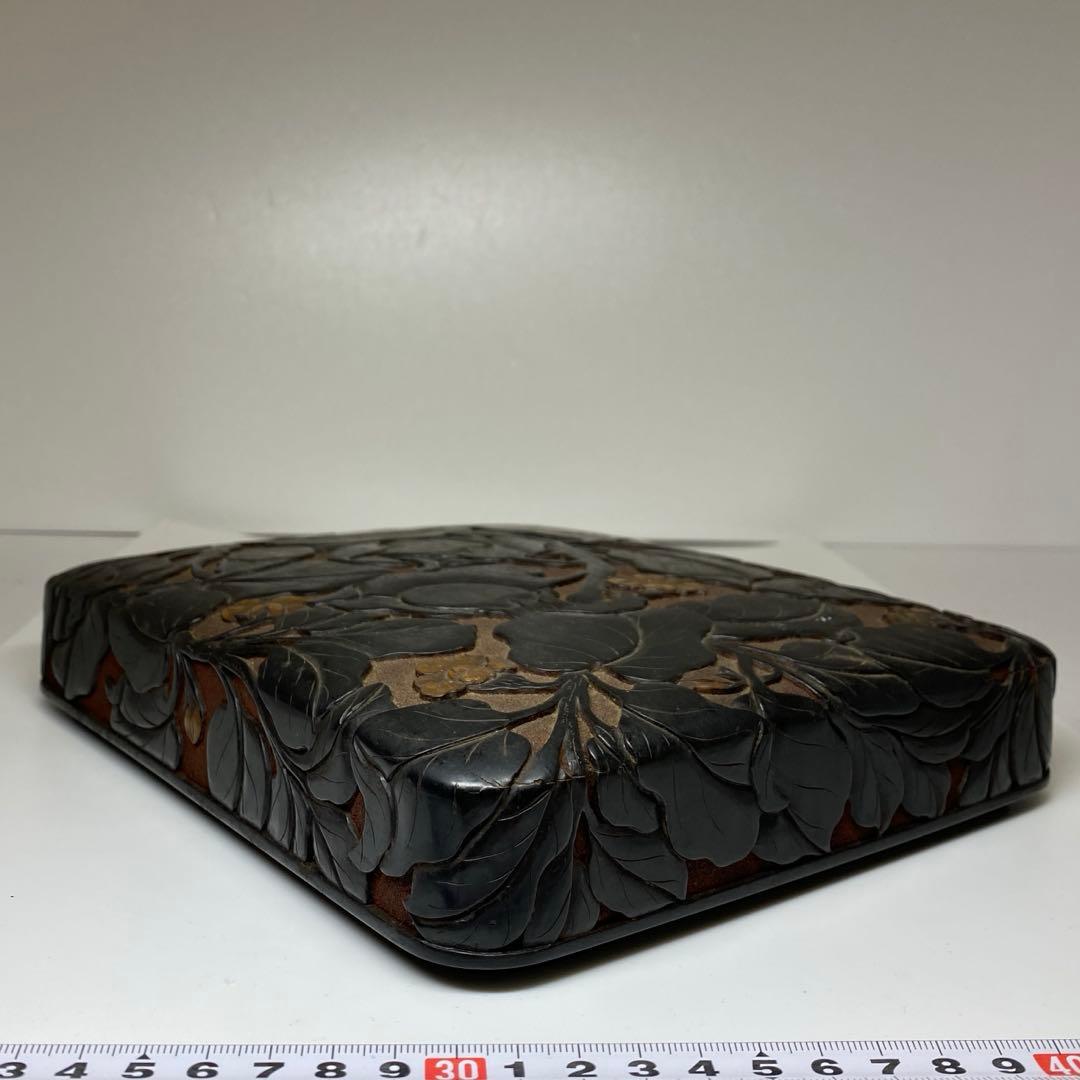 時代 本相黒 硯箱 22.5×18.5×4.5cm 東キ7-1129☆2Fトコチ