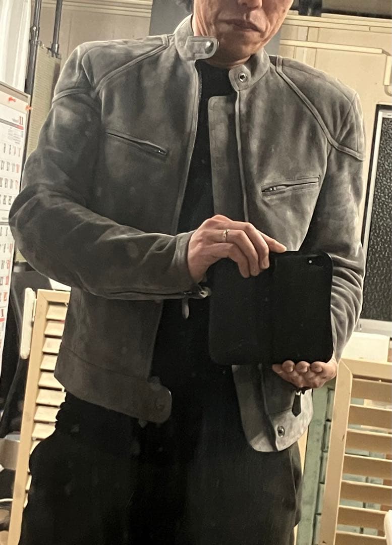 値下げTOMFORD トムフォード　スエードシングルライダース　グレー　44