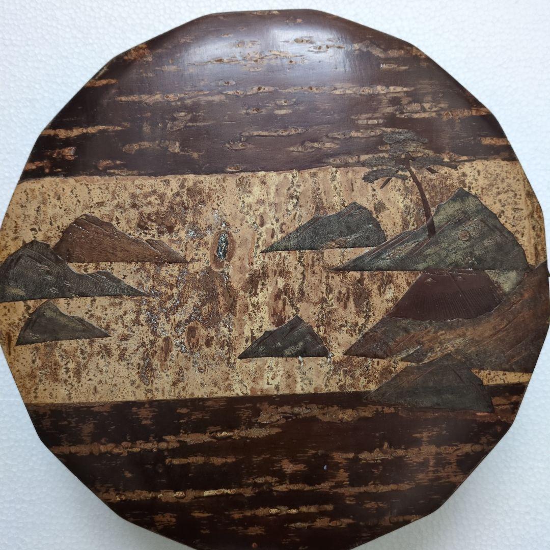 ★新品　桜皮細工　樺細工　茶びつ　十六角　風景　山水　装飾