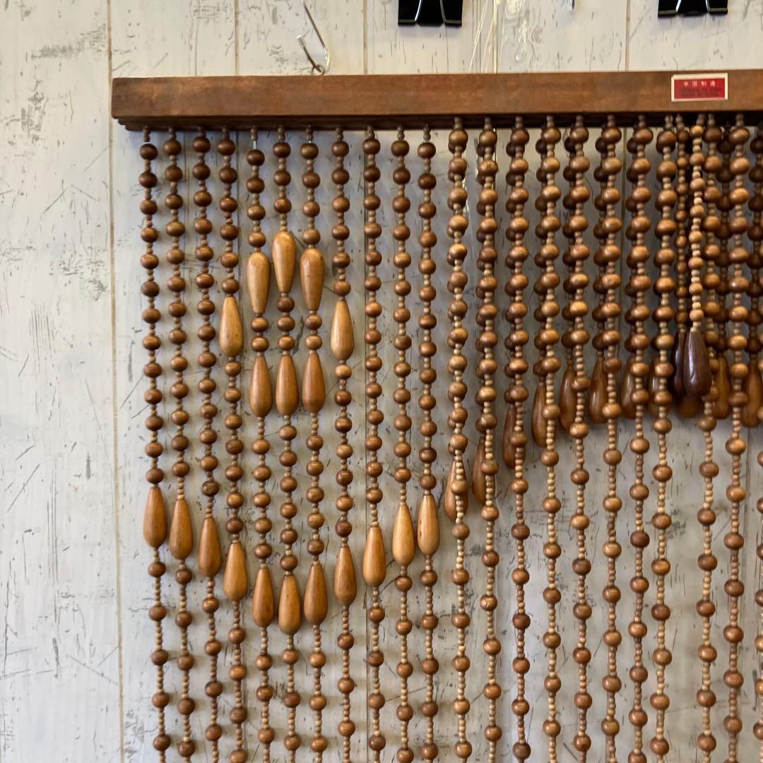 昭和レトロ スライド式 開閉 アーチ型 ウッドビーズ のれん カーテン 玉簾
