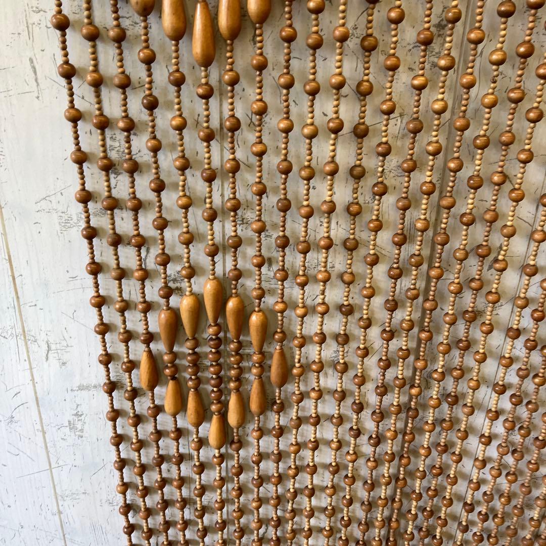 昭和レトロ スライド式 開閉 アーチ型 ウッドビーズ のれん カーテン 玉簾