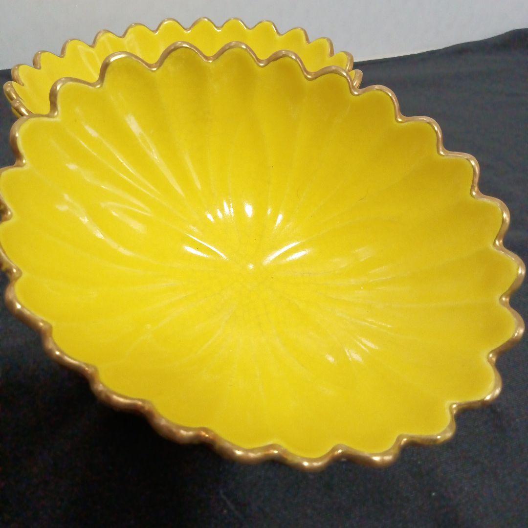 加賀瑞山　萬古焼　菊皿　花　2客　鉢　菊紋　金縁