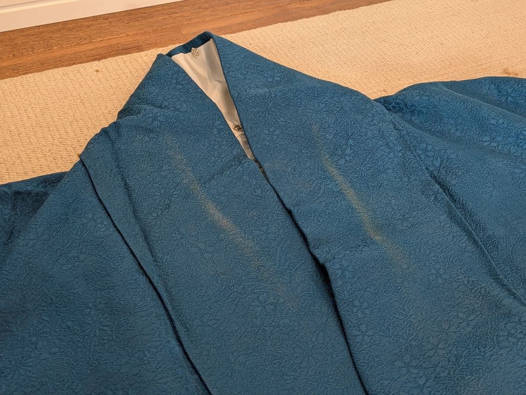 振袖フルセット 身丈152裄64 色無地振袖 青藍色 地紋 やまと誂え 成人式