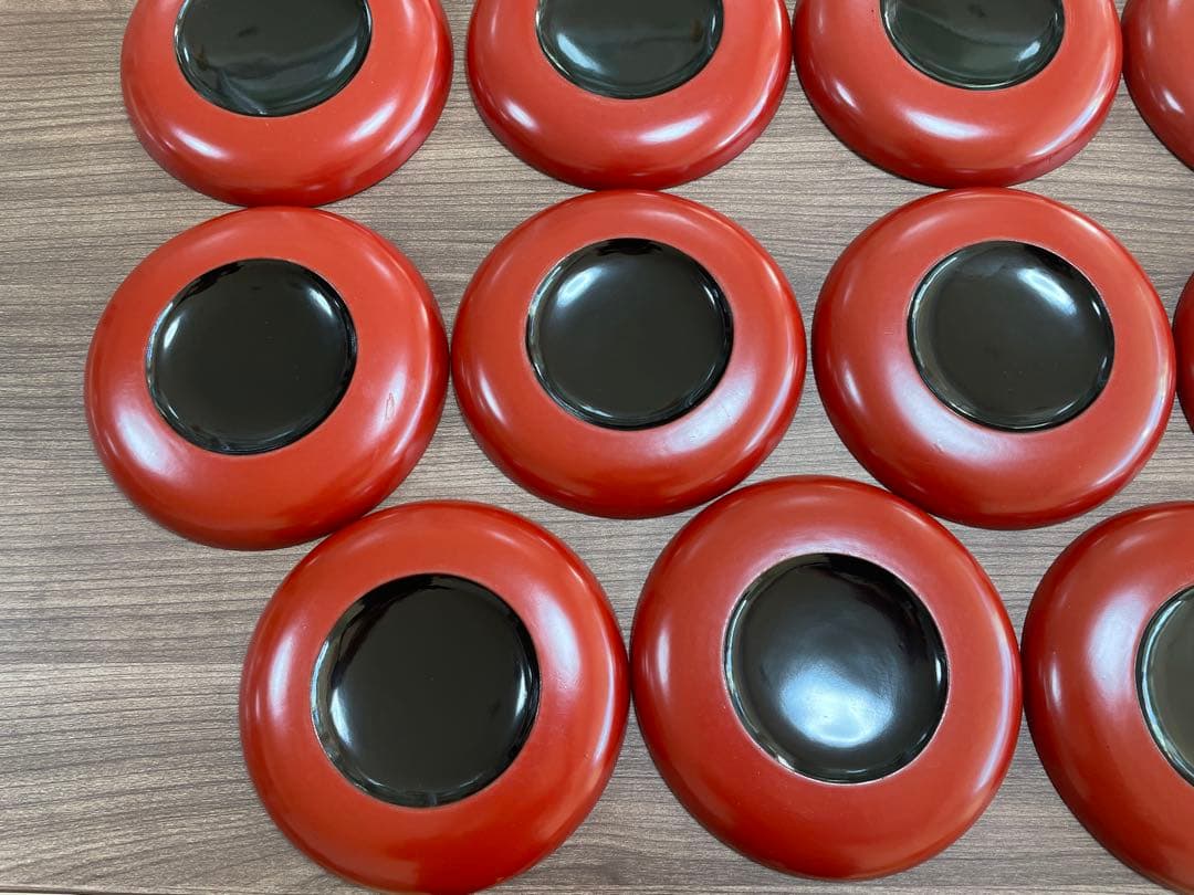 【現状品】輪島塗 漆器 朱塗 平皿 19枚セット 底黒塗 レトロ　アンティーク